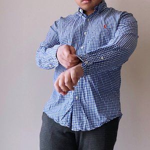 Navy blue checkered/gingham Polo button up